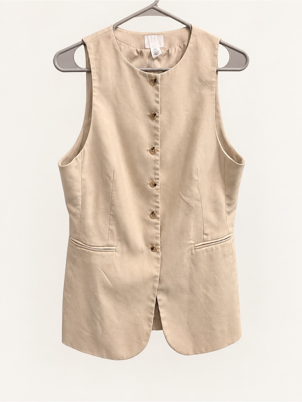 H&M Beige Sleeveless Button-Front Tunic Vest